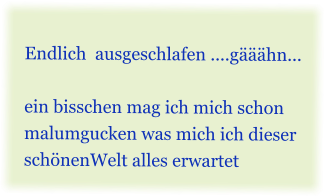Endlich  ausgeschlafen ....g���hn...  ein bisschen mag ich mich schon malumgucken was mich ich dieser sch�nenWelt alles erwartet